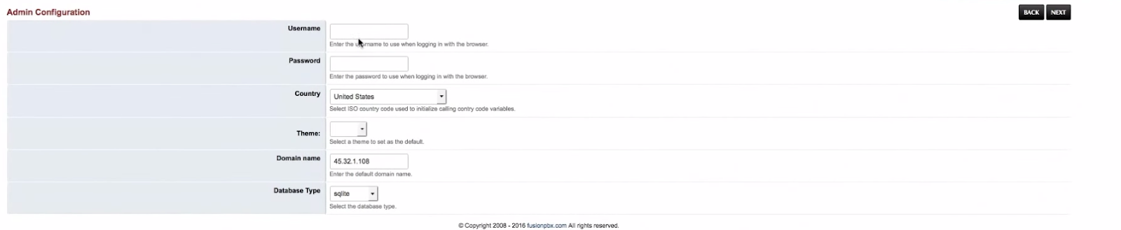 Admin configuration tab. 