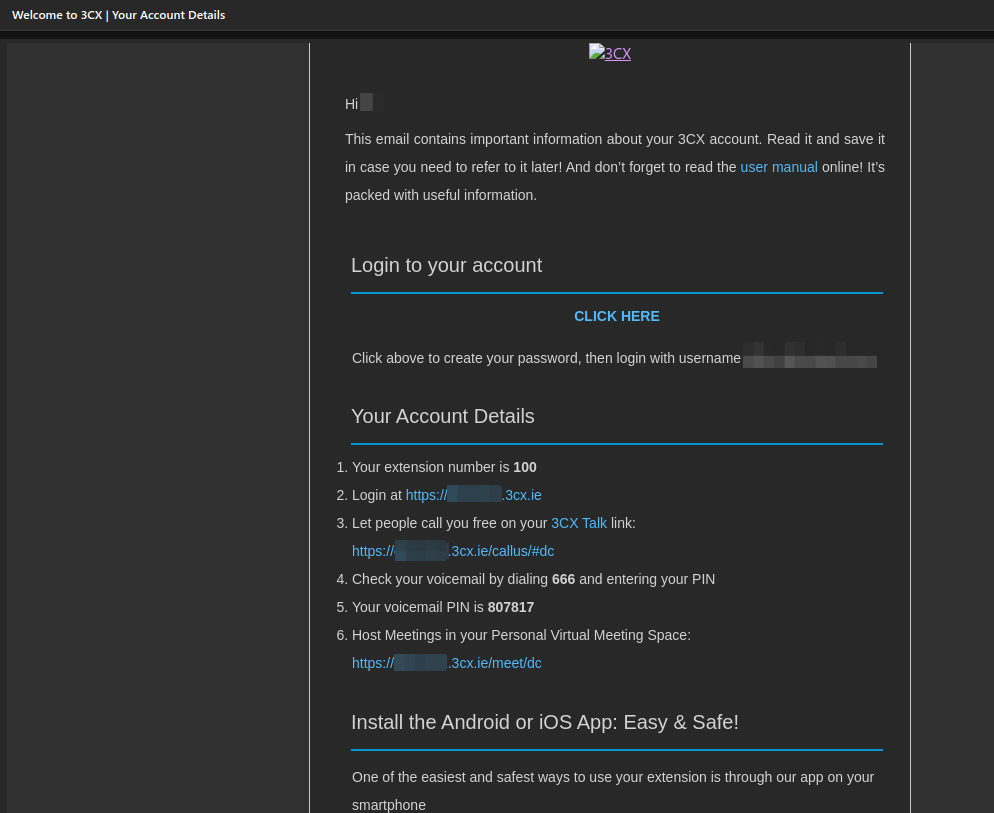 Account details tab. 