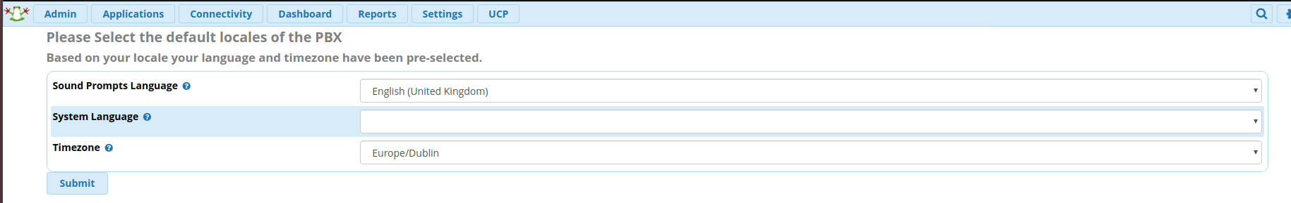 default locales settings page.