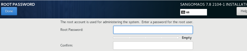 Root Password settings. 