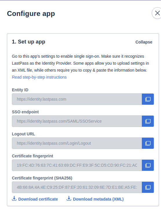App setup section in the admin portal.