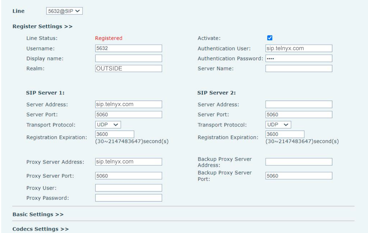 Register Settings section of the web GUI. 