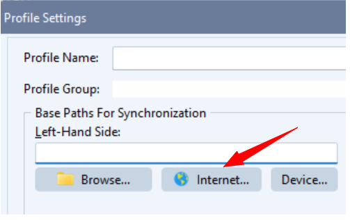 Source and destination profile section of Syncovery. 
