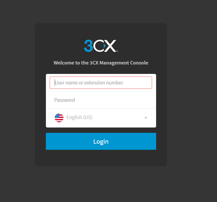 3CX installation credentials page.