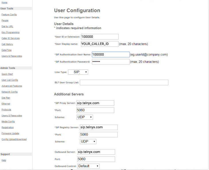 User List Configuration section.