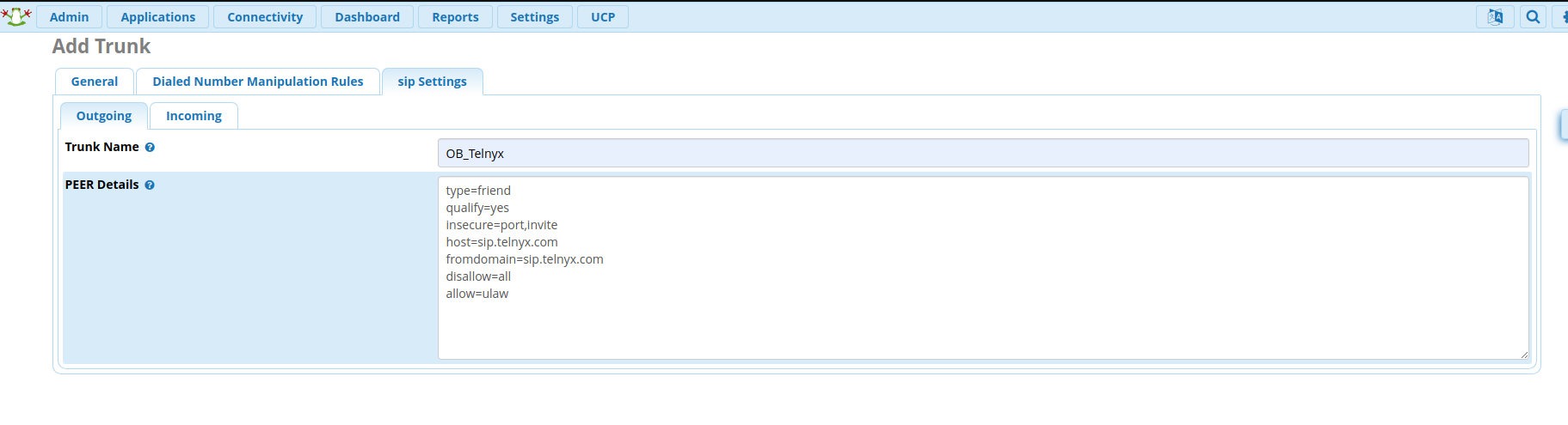 Outbound settings page for FreePBX.