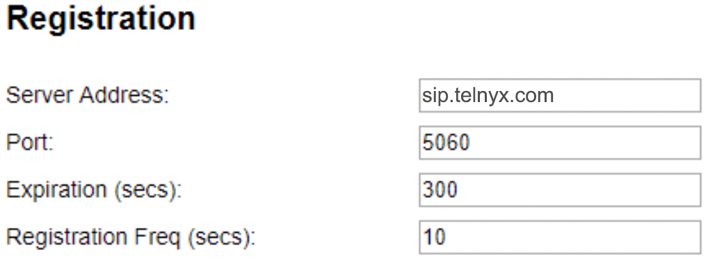 Registration settings. 