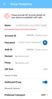 Telnyx account in BuddyTalk