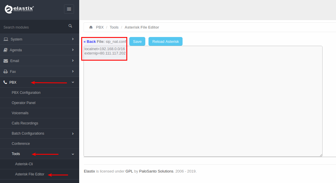 An Asterisk File Editor interface.