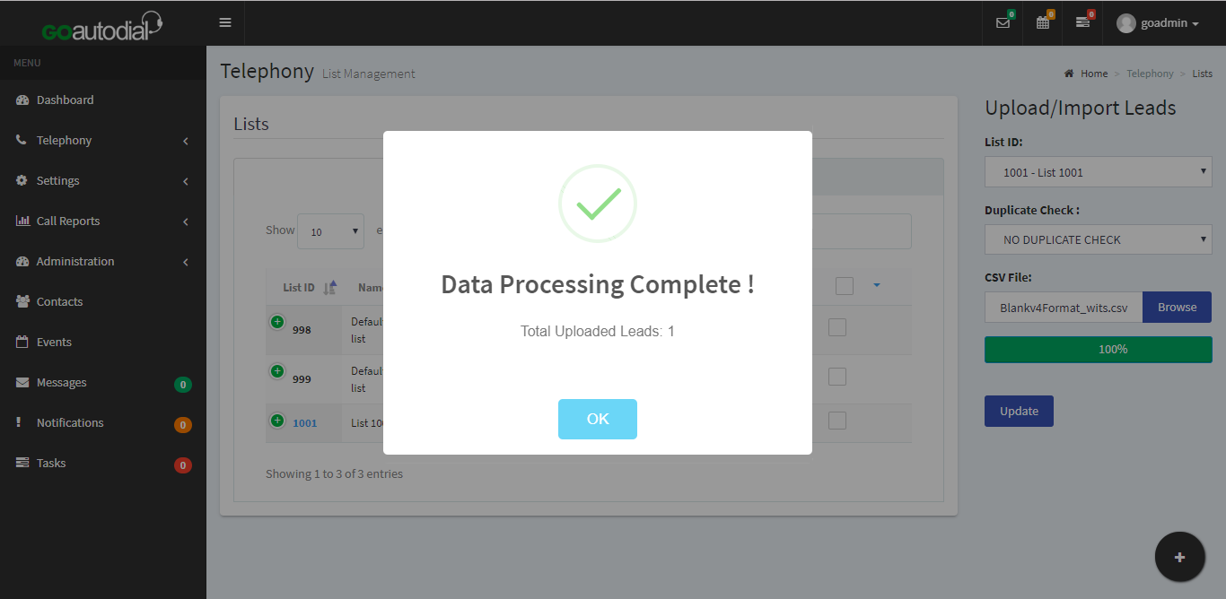 Data processing completion interface.