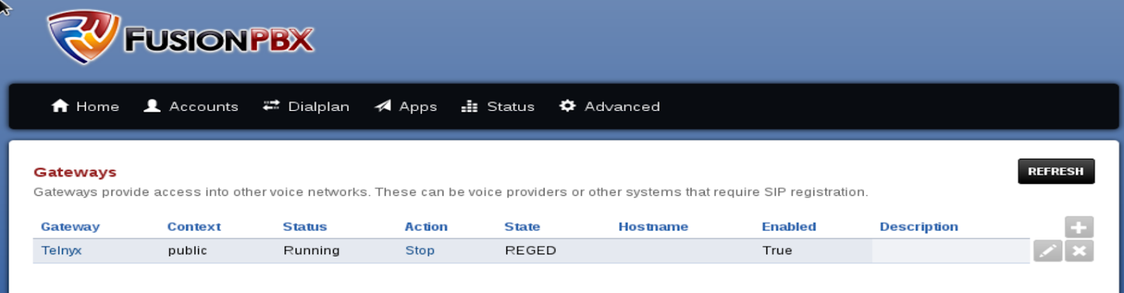 FusionPBX portal. 