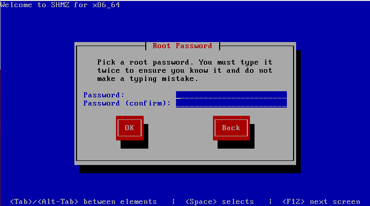 Root password confirmation portal.