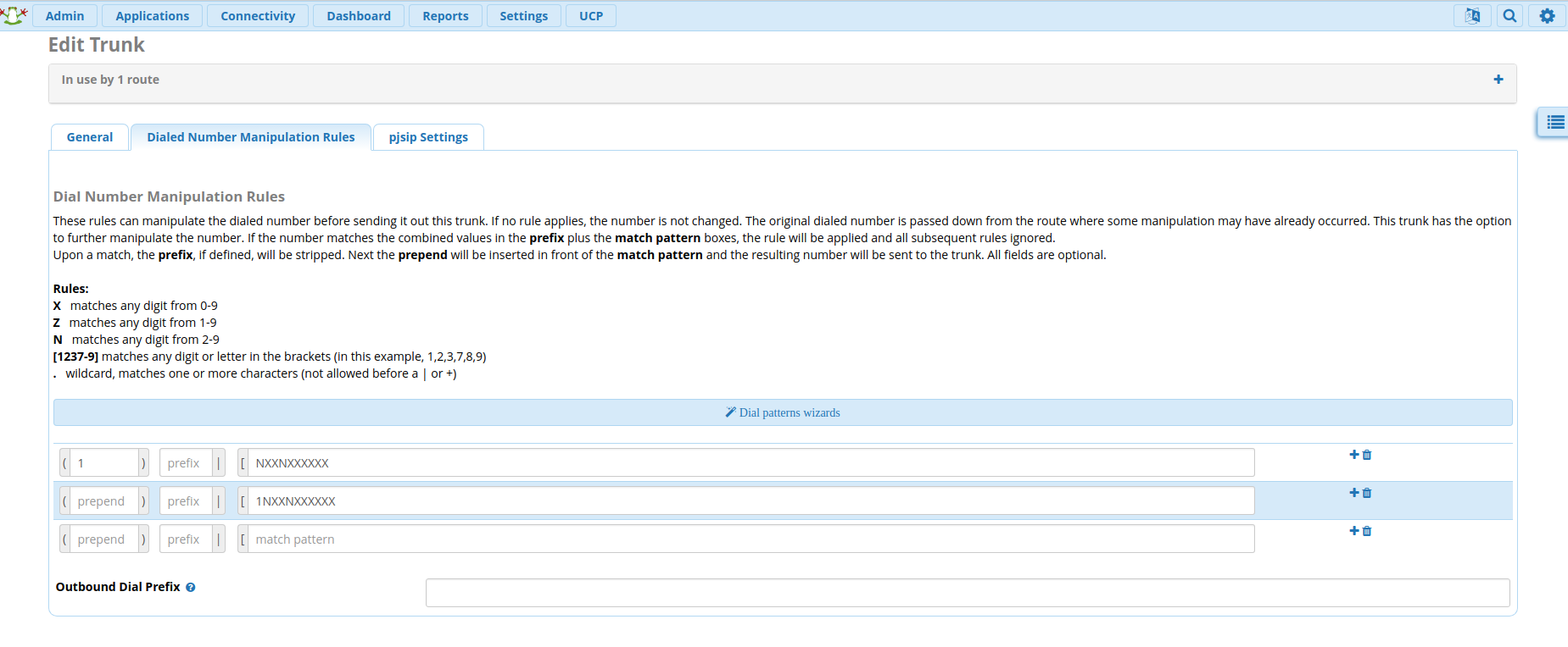 Dialed Number Manipulation Rules tab.