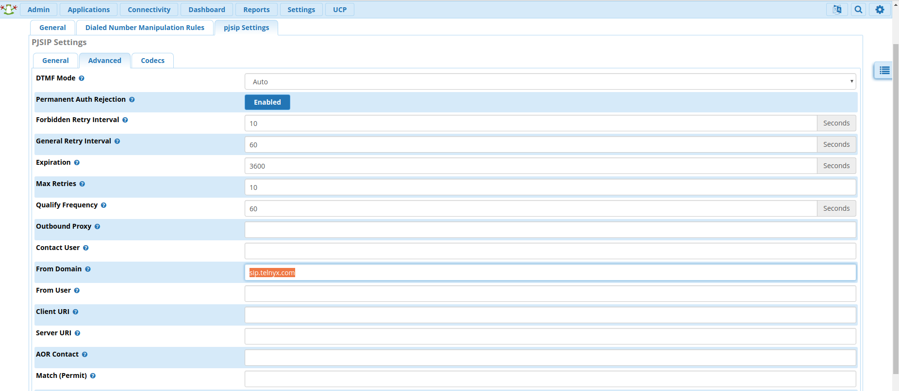 SIP settings page 2.