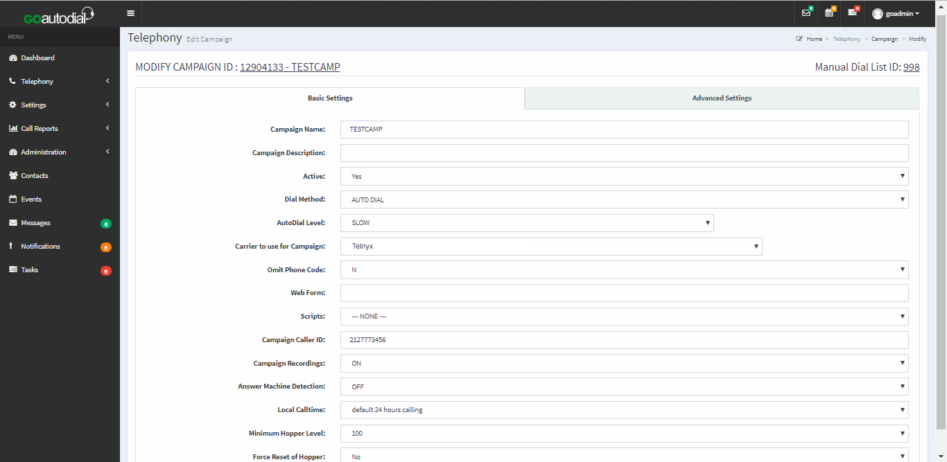 Campaign ID column in campaign setting portal.
