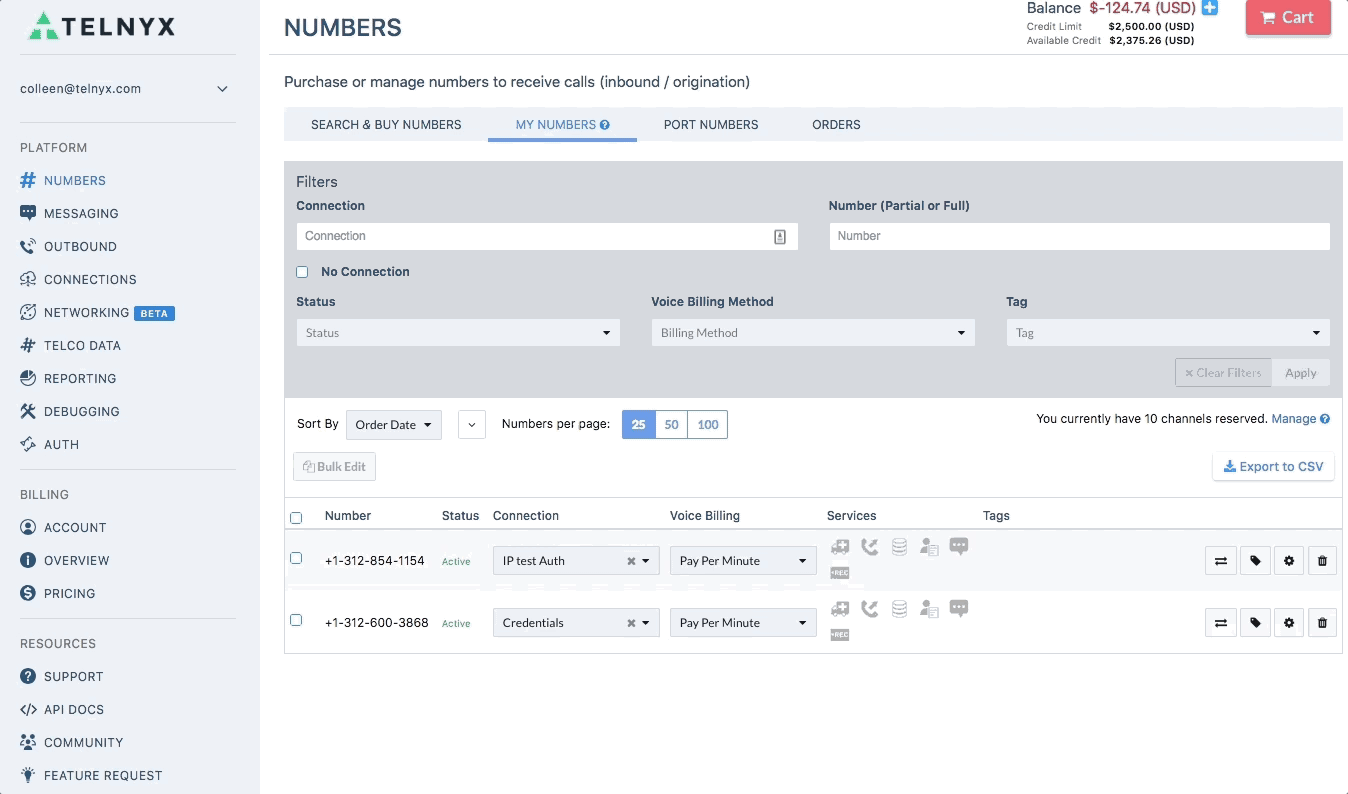 Telnyx Community portal interface.