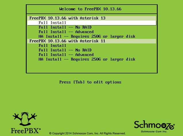 FreePBX installation portal.