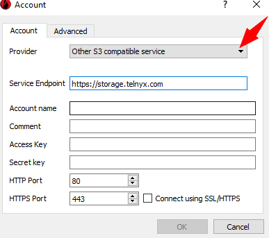 Advanced settings of the account section.
