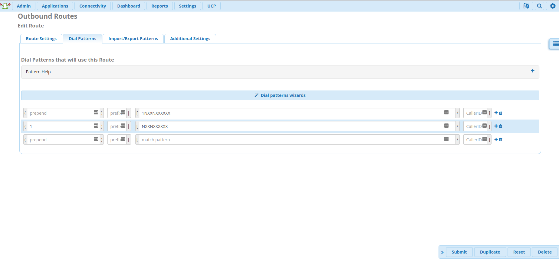 Inbound routes configuration tab.