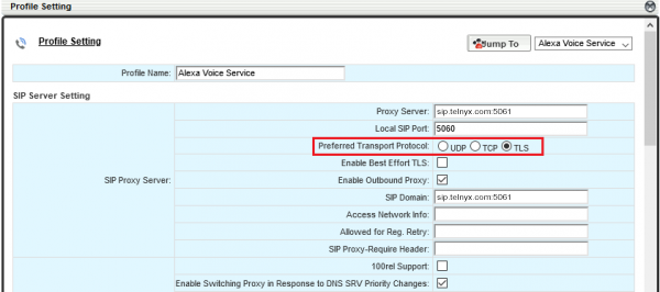 SIP Server Setting Section.