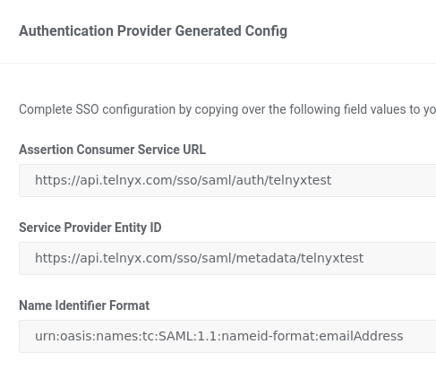 Authentication Provider Generated Configuration section.