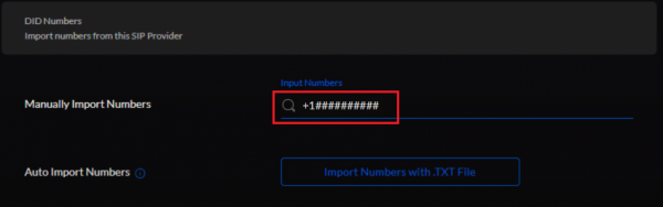 DID Numbers section on the System settings. 