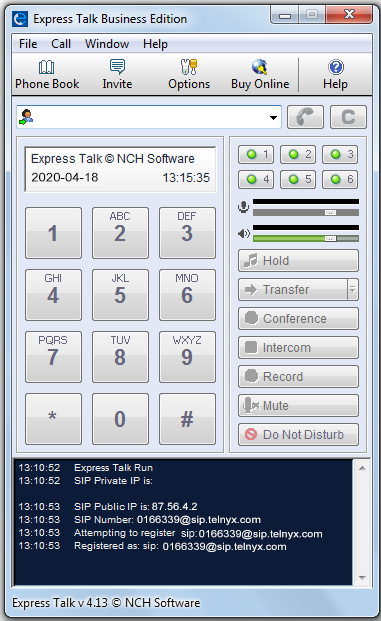 Express Talk softphone configurations tab.