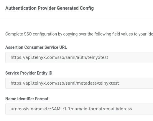 Authentication Provider Generated Config section.