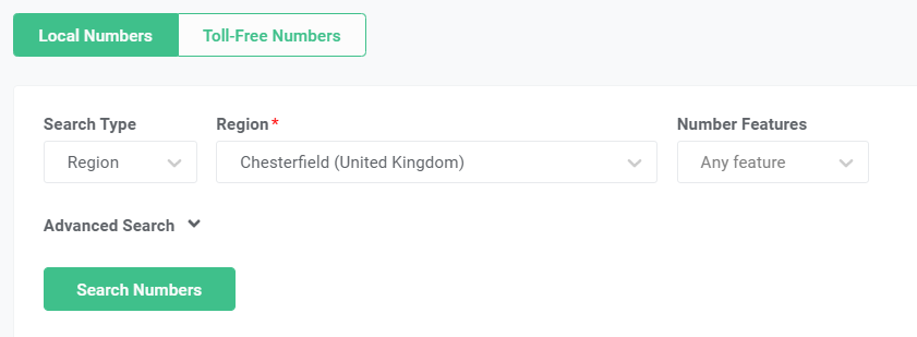 GB Local numbers section.