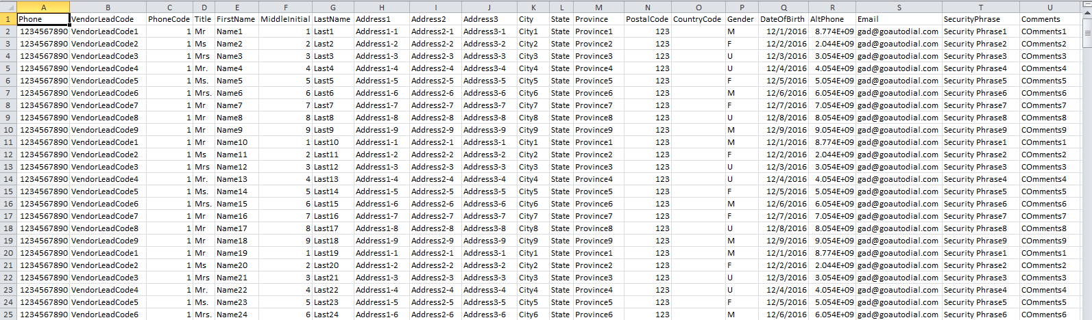 .csv file containing leads.