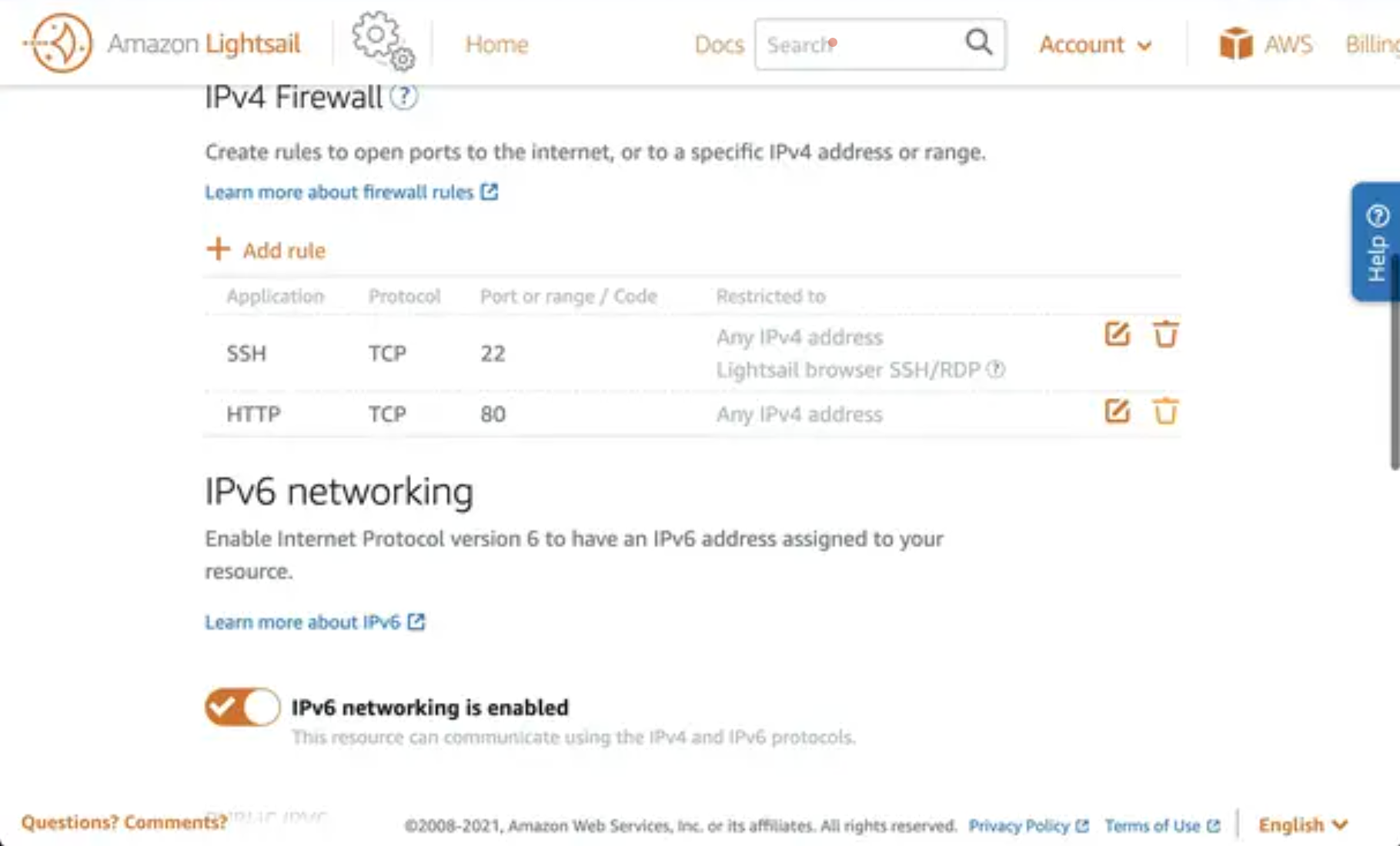Amazon Lightsail for configuring networking.