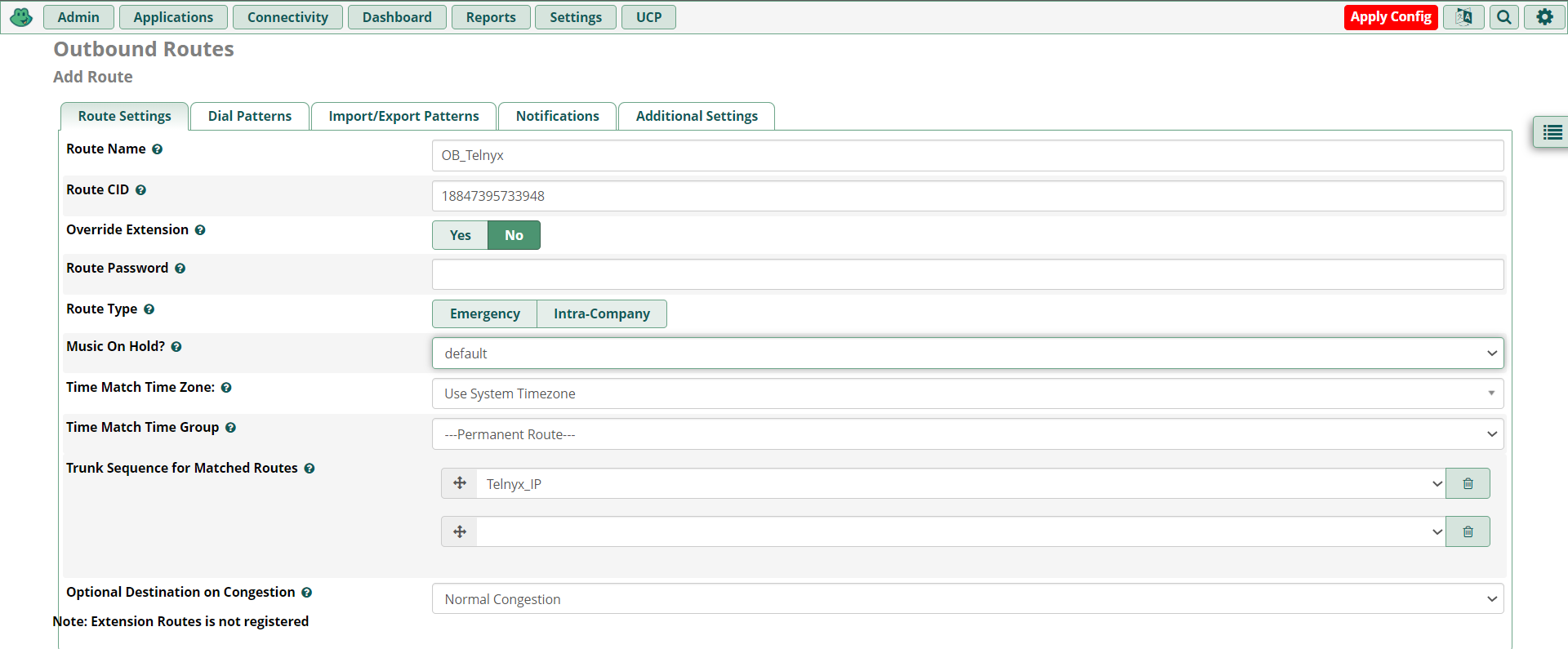 Outbound routes settings. 