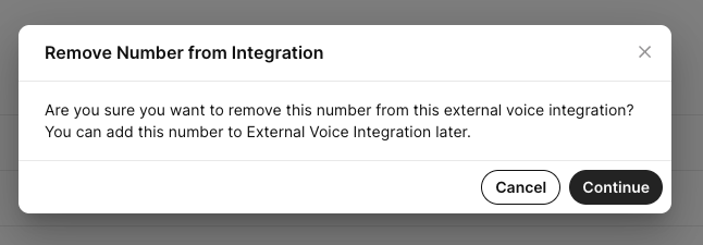 Confirm removing a number from the integration