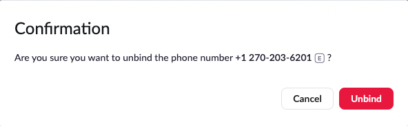 Confirm unbinding a number in Zoom