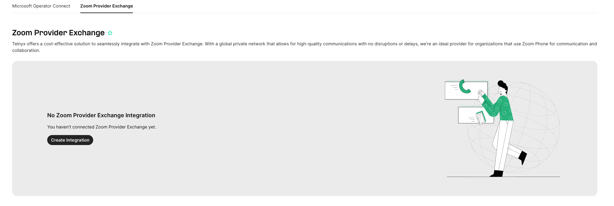 Create Integration on the Telnyx Zoom Provider Exchange screen